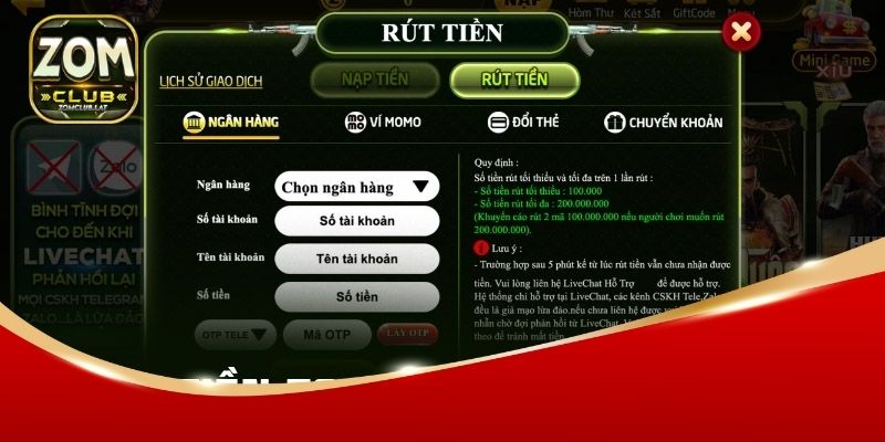 Rút Tiền ZOMCLUB Chi Tiết - Nhanh Chóng Và An Toàn 2 Hướng dẫn rút tiền Zomclub chi tiết chuẩn xác